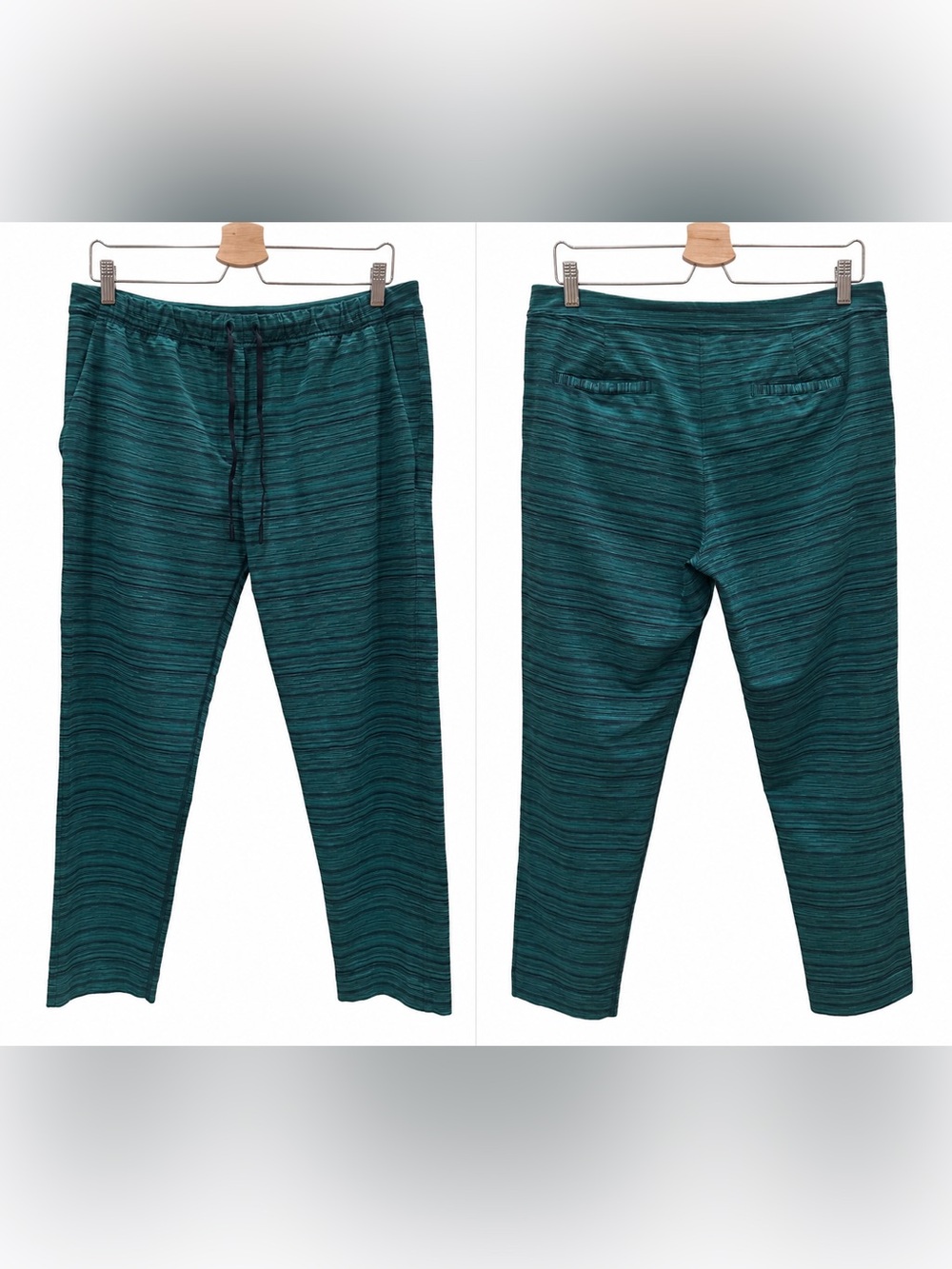 lululemon Vintage Jet Crop Slim Pants Green Blue Stripe Size 10 - Picture 2 of 10